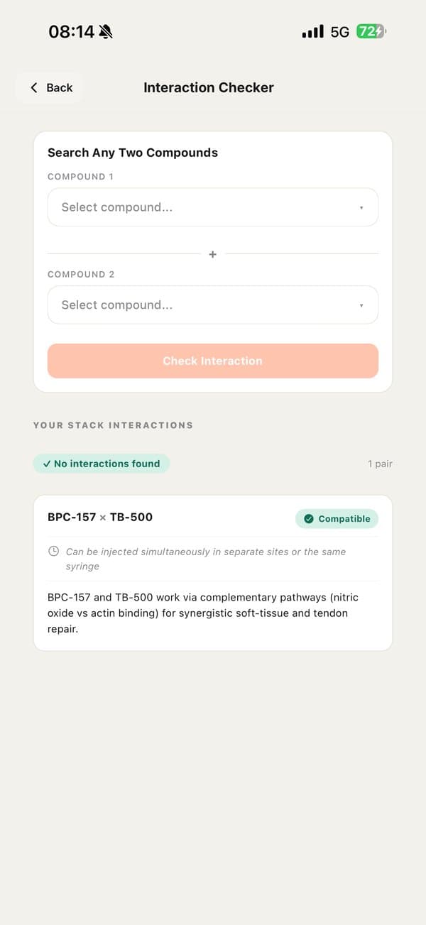 Protokol Interaction Checker — BPC-157 x TB-500 compatible